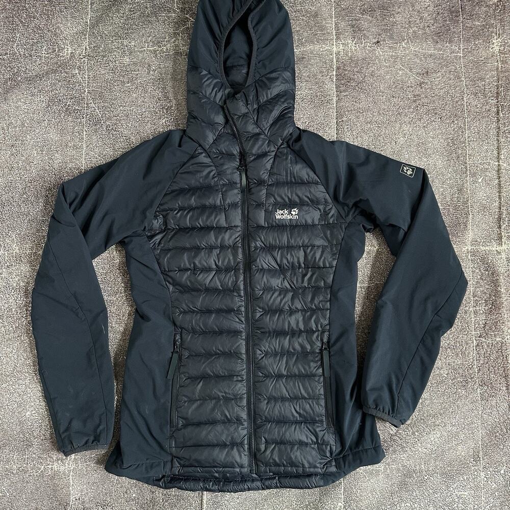 Women's Jack Wolfskin 700 Down Navy Night Blue Hybrid Puffer Hooded Jacket Sz XS